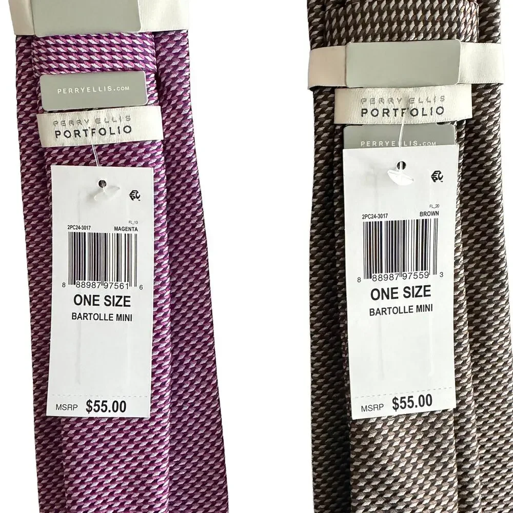 Perry Ellis Portfolio Men's Ties Lot of 2 Magenta & Brown Bartolle Mini NWT